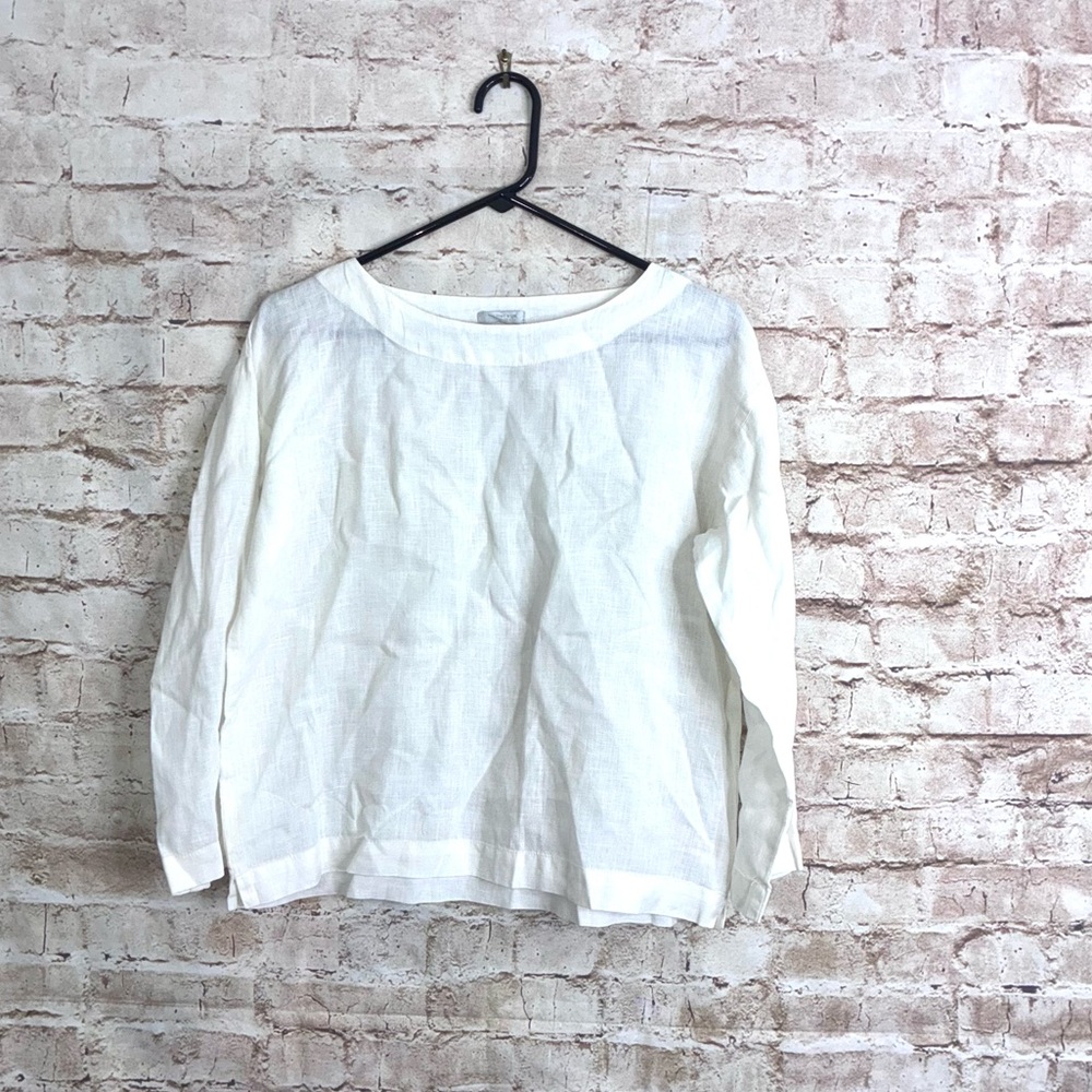 Fog Linen Work 100% Linen Top in White Size Medium